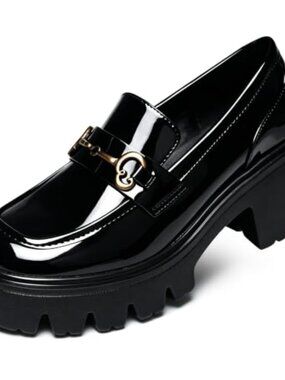 Platform Loafers Women Chunky Slip-On Patent Leather Dress Shoes